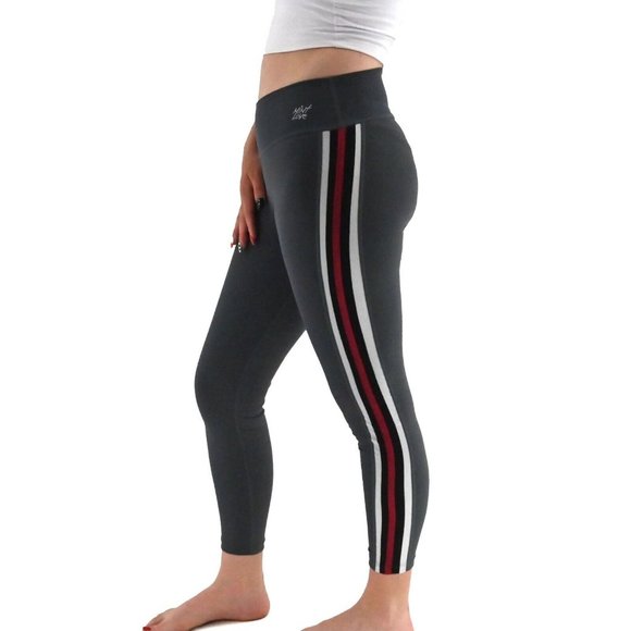 MINT LOVE Womens Grey Striped Compression Leggings Athletic Athleisure Sz Small - Picture 1 of 7